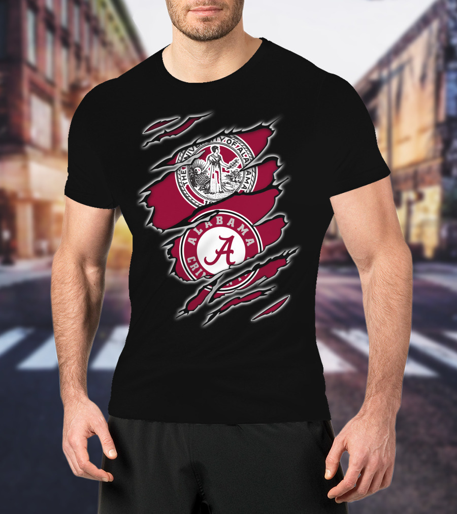 Alabama Crimson Tide Seal And Emblem With Tear Effect T-Shirt