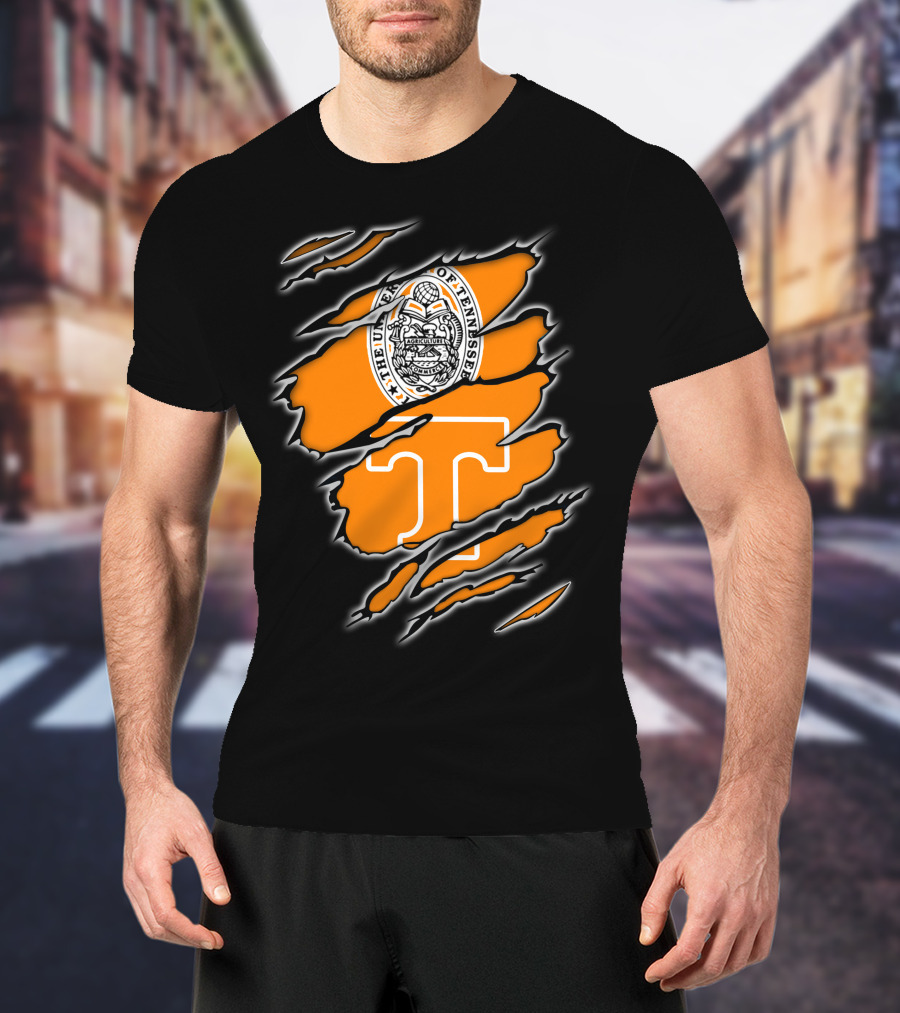 NCAA Tennessee Volunteers University Of Tennessee Seal And T Logo Orange Claw Marks T-Shirt