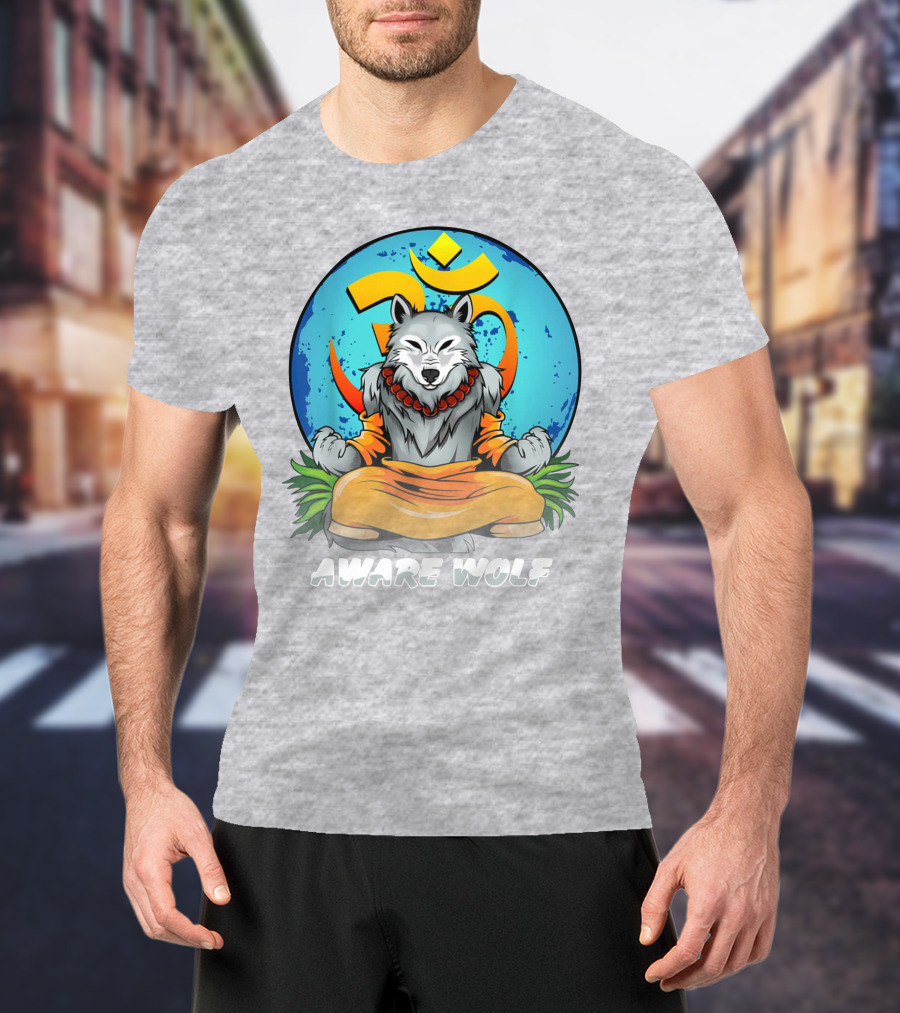 Aware Wolf Meditation Om Symbol Wolf T-Shirt