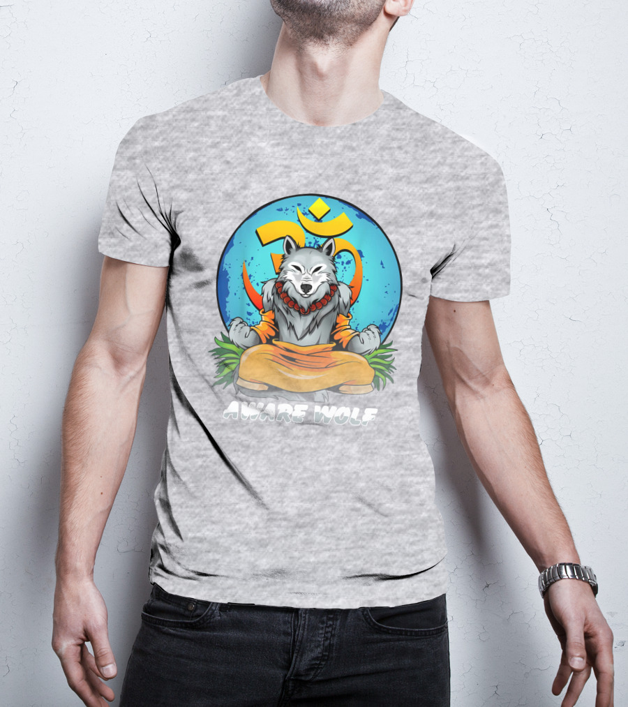 Aware Wolf Meditation Om Symbol Wolf T-Shirt