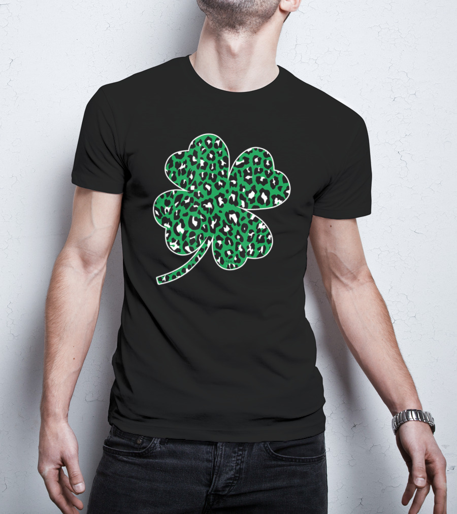 Green Leopard Clover Lucky Leaf St Patricks Day T-Shirt