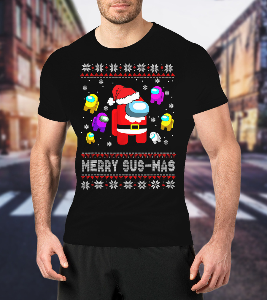 Merry Sus-Mas Funny Christmas Costume Among Us Game Crewmates T-Shirt