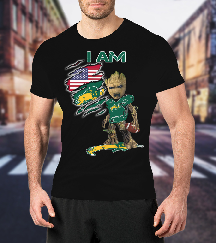 I Am Bison Baby Groot American Flag Football T-Shirt