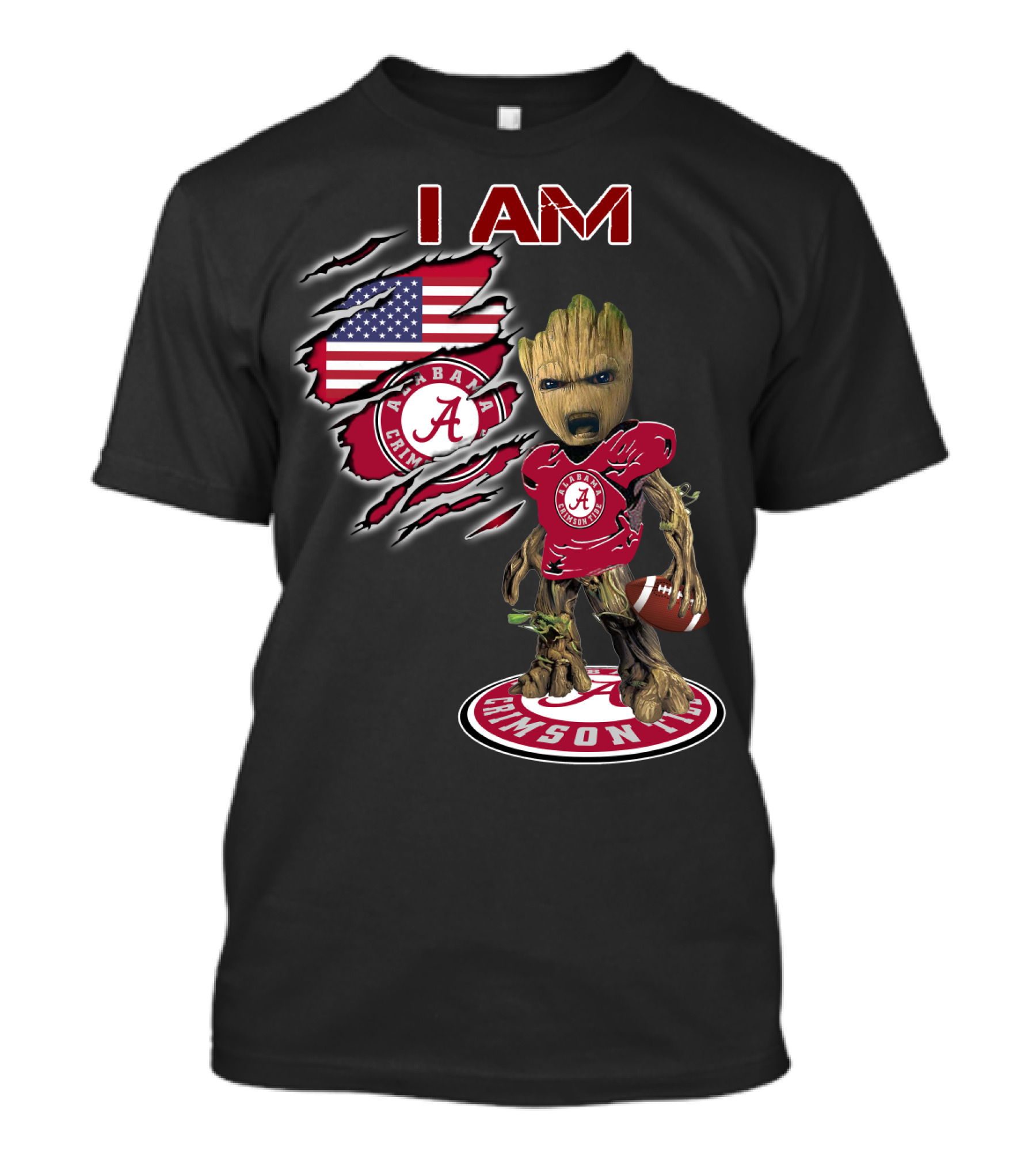 I Am Alabama Crimson Tide Baby Groot Usa Football Flag T-Shirt