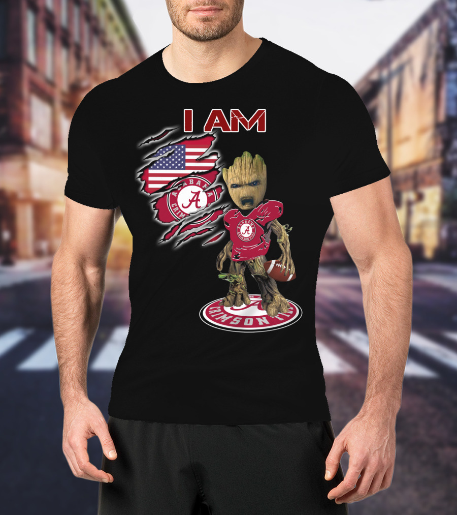 I Am Alabama Crimson Tide Baby Groot Usa Football Flag T-Shirt
