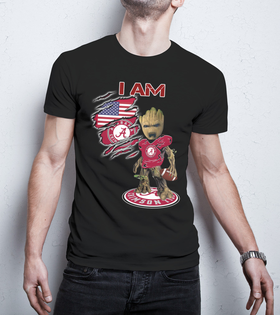I Am Alabama Crimson Tide Baby Groot Usa Football Flag T-Shirt
