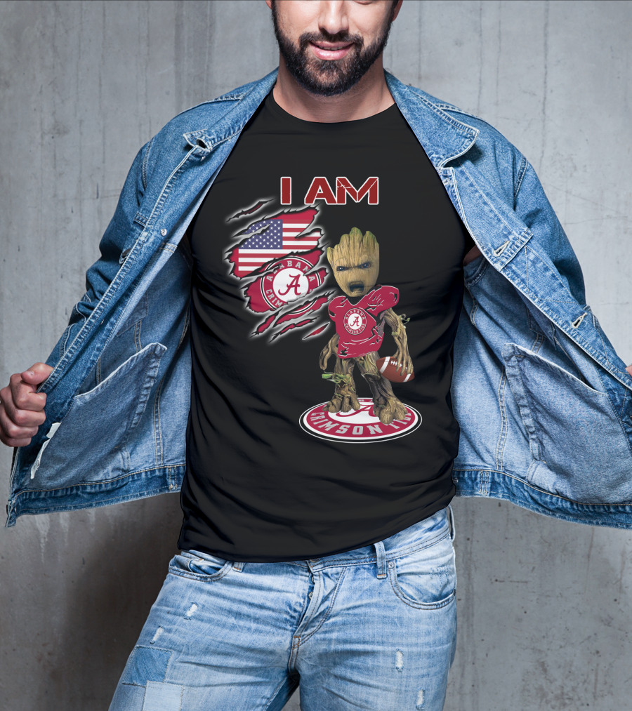 I Am Alabama Crimson Tide Baby Groot Usa Football Flag T-Shirt