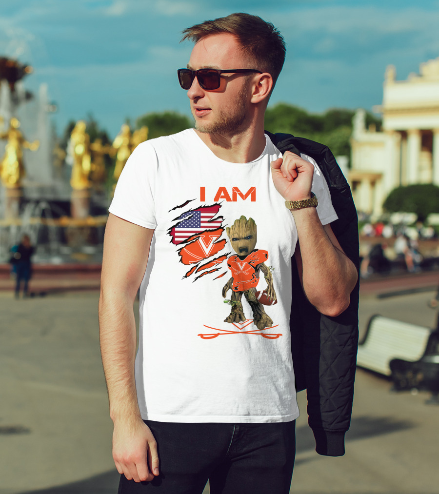 I Am Baby Groot Virginia Cavaliers Football Fan USA Flag T-Shirt