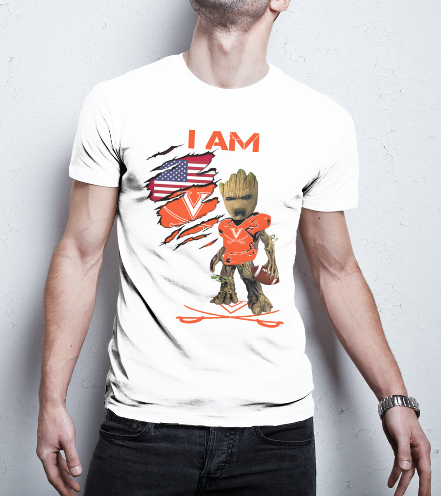 I Am Baby Groot Virginia Cavaliers Football Fan USA Flag T-Shirt
