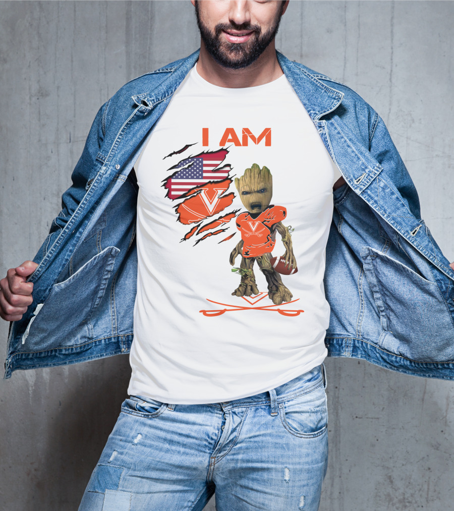 I Am Baby Groot Virginia Cavaliers Football Fan USA Flag T-Shirt