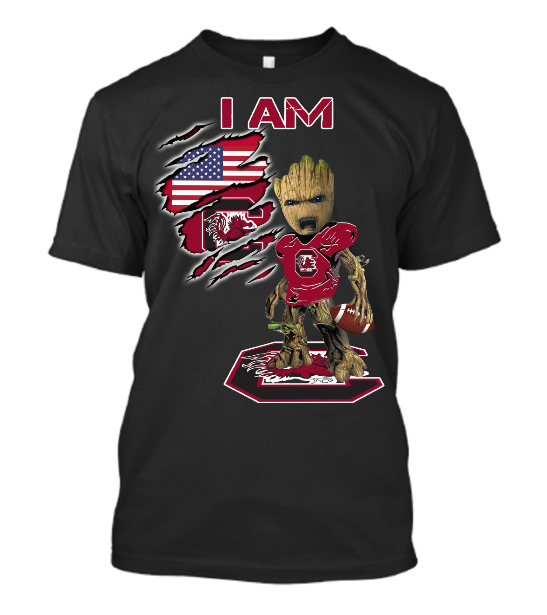 I Am Baby Groot Gamecocks Football Usa Flag T-Shirt
