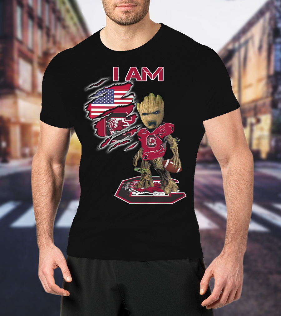 I Am Baby Groot Gamecocks Football Usa Flag T-Shirt