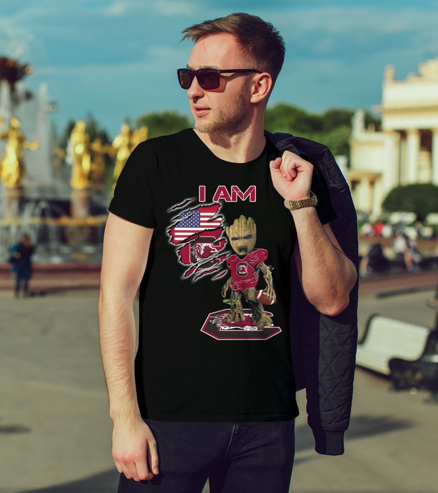 I Am Baby Groot Gamecocks Football Usa Flag T-Shirt
