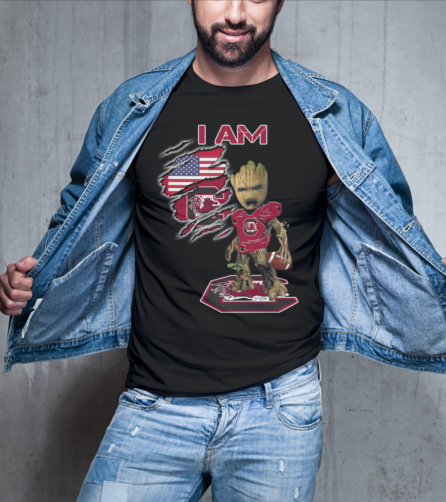 I Am Baby Groot Gamecocks Football Usa Flag T-Shirt