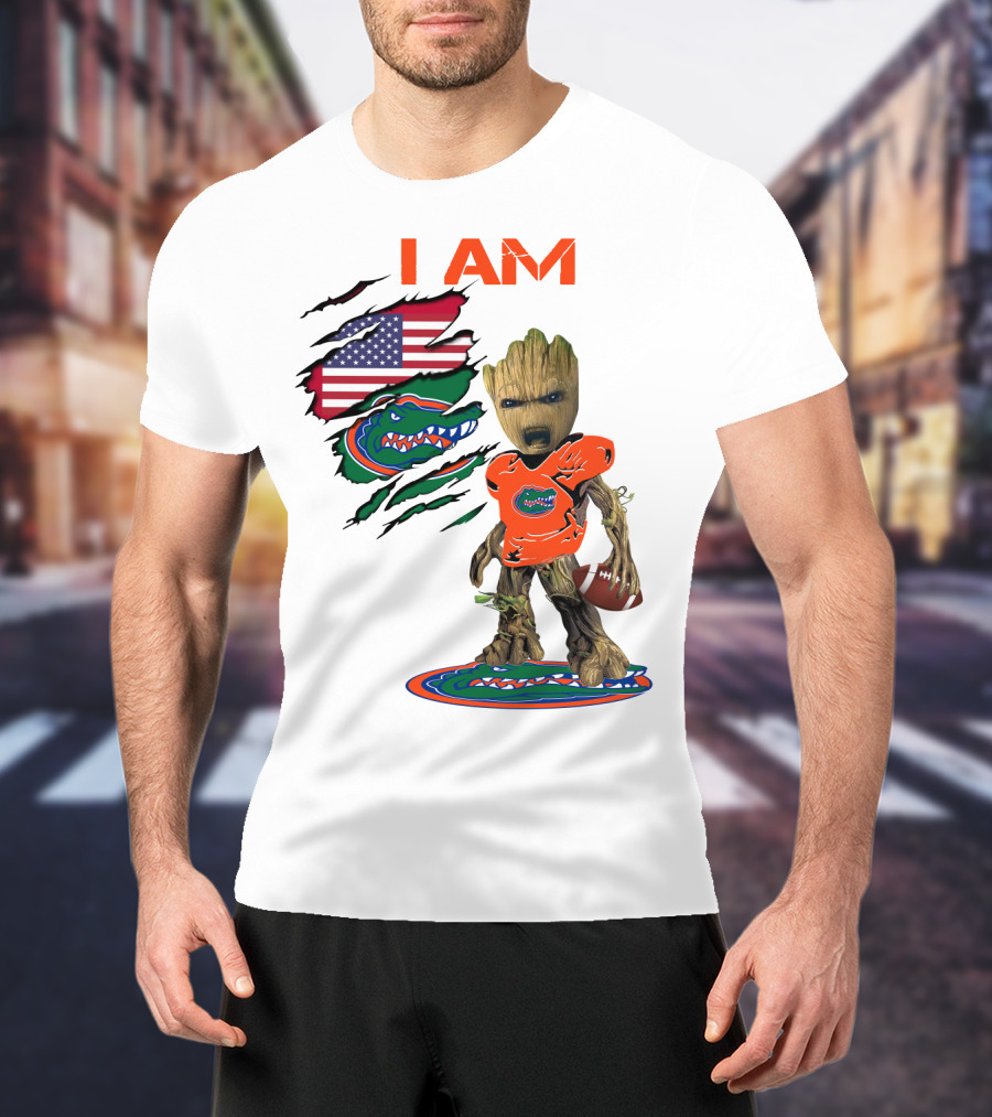 I Am Gators Baby Groot Football USA Flag T-Shirt