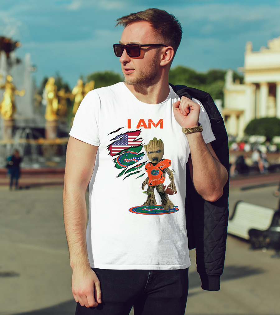 I Am Gators Baby Groot Football USA Flag T-Shirt