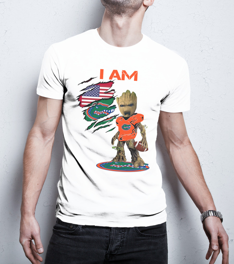 I Am Gators Baby Groot Football USA Flag T-Shirt