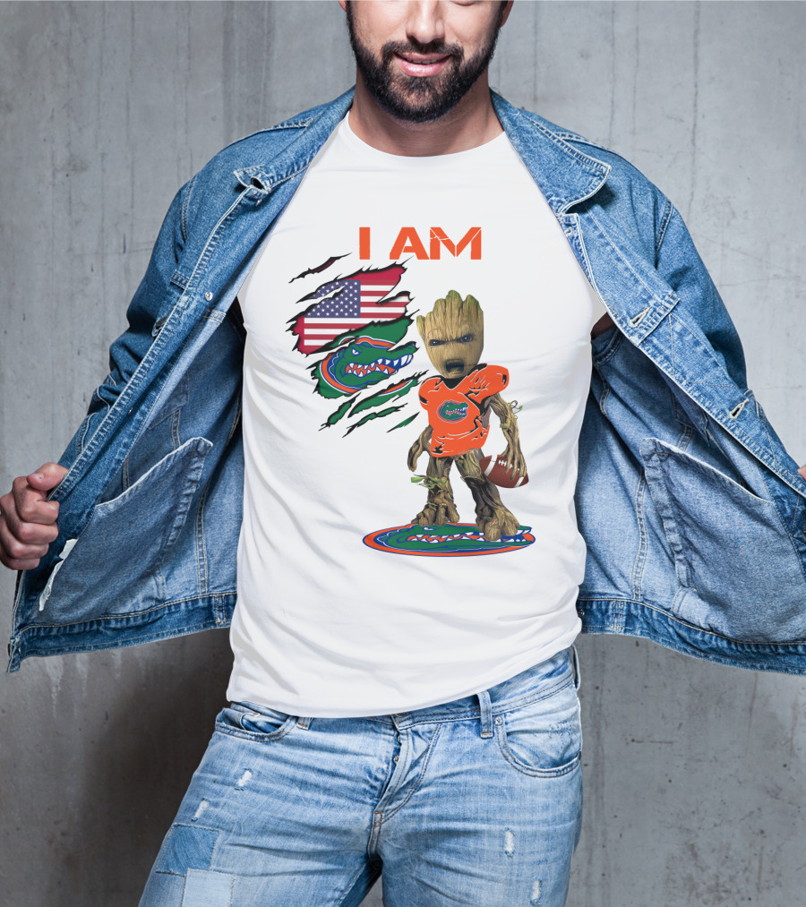 I Am Gators Baby Groot Football USA Flag T-Shirt
