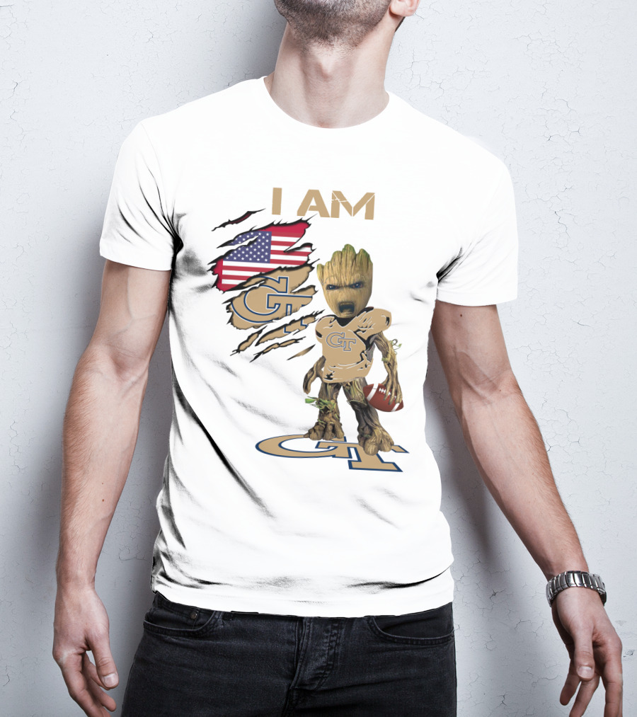 I AM Geo Baby Groot Football GT American Flag T-Shirt