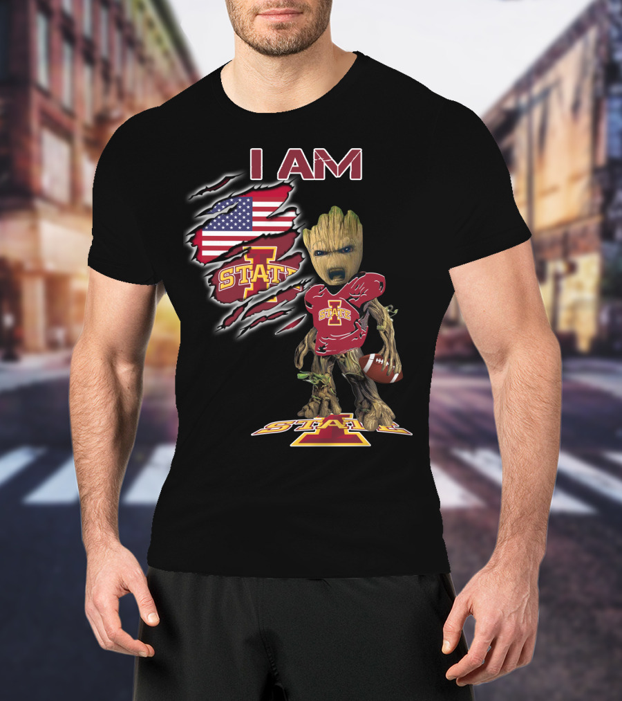 I Am Iowa State Baby Groot Football American Flag T-Shirt