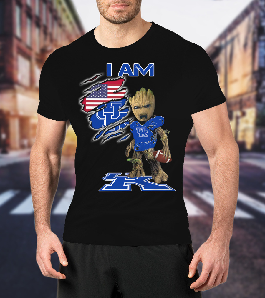 I Am Kentucky Uk Baby Groot American Flag Football Uk Wildcats Fan T-Shirt
