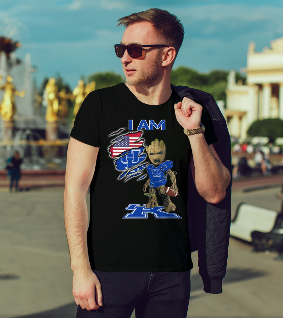 I Am Kentucky Uk Baby Groot American Flag Football Uk Wildcats Fan T-Shirt