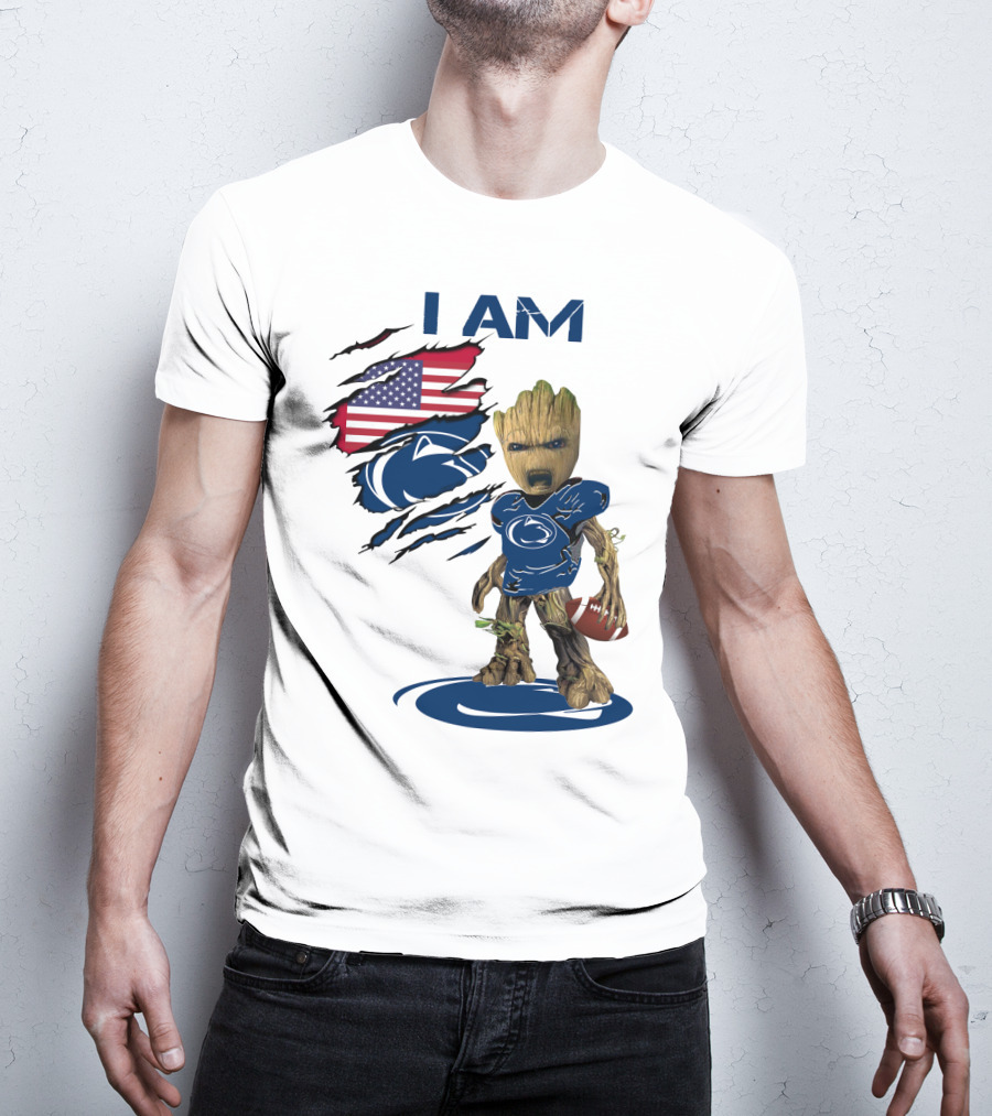 I AM Baby Groot Penn State Football American Flag T-Shirt