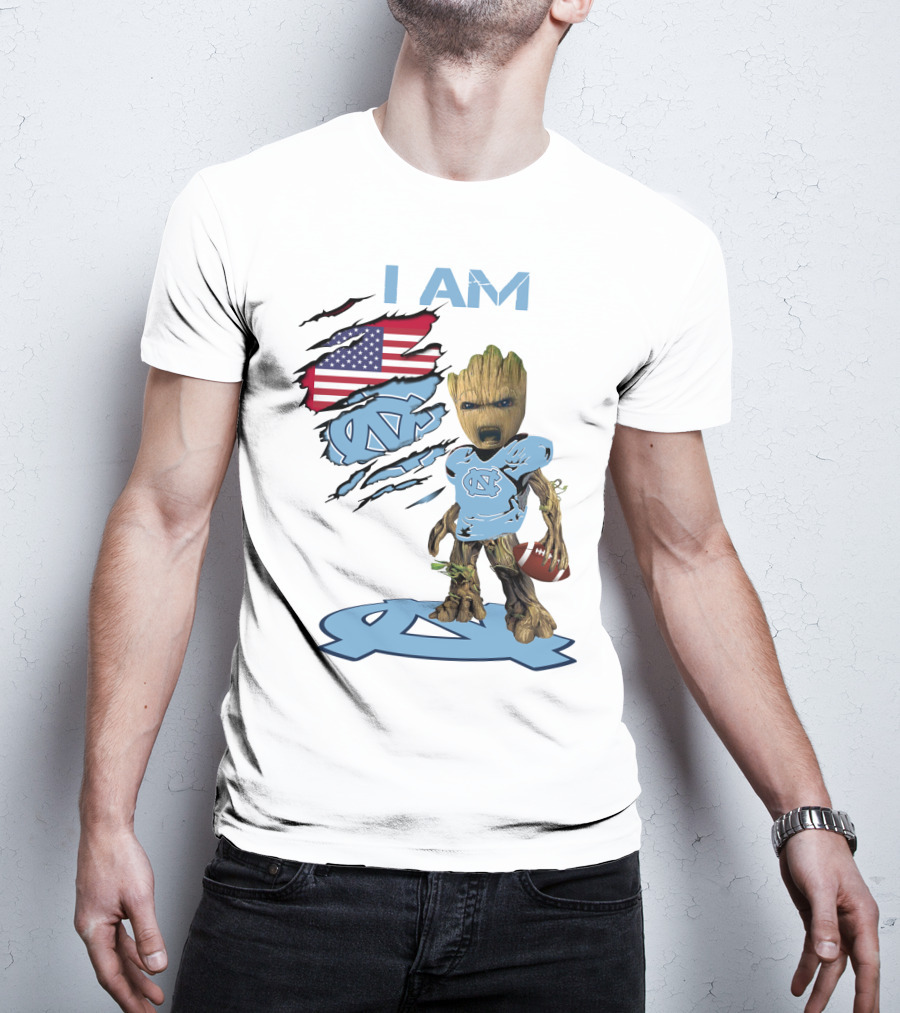 I Am Baby Groot Tarheels Football USA Flag T-Shirt