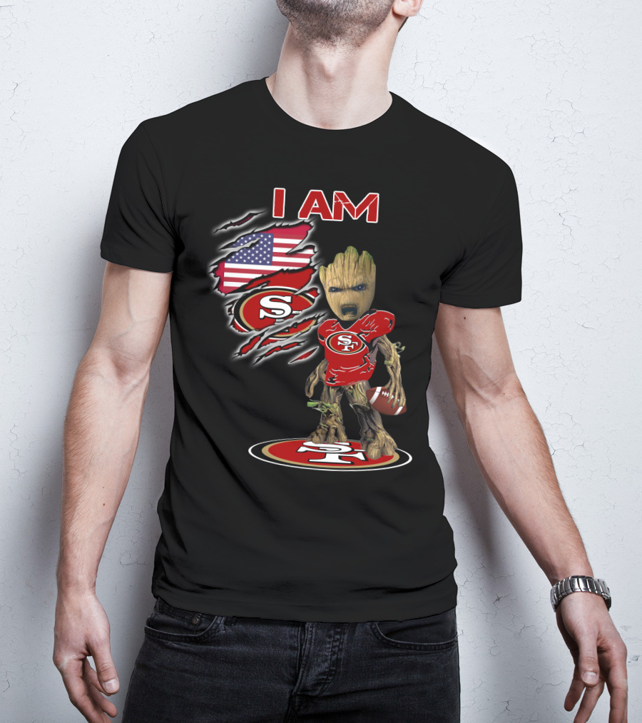 I Am 49ers Baby Groot Football American Flag T-Shirt