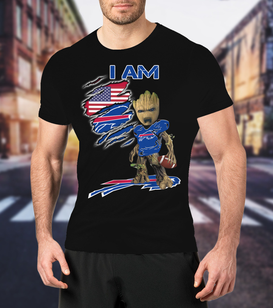 I Am Groot Buffalo Bills American Flag Football T-Shirt