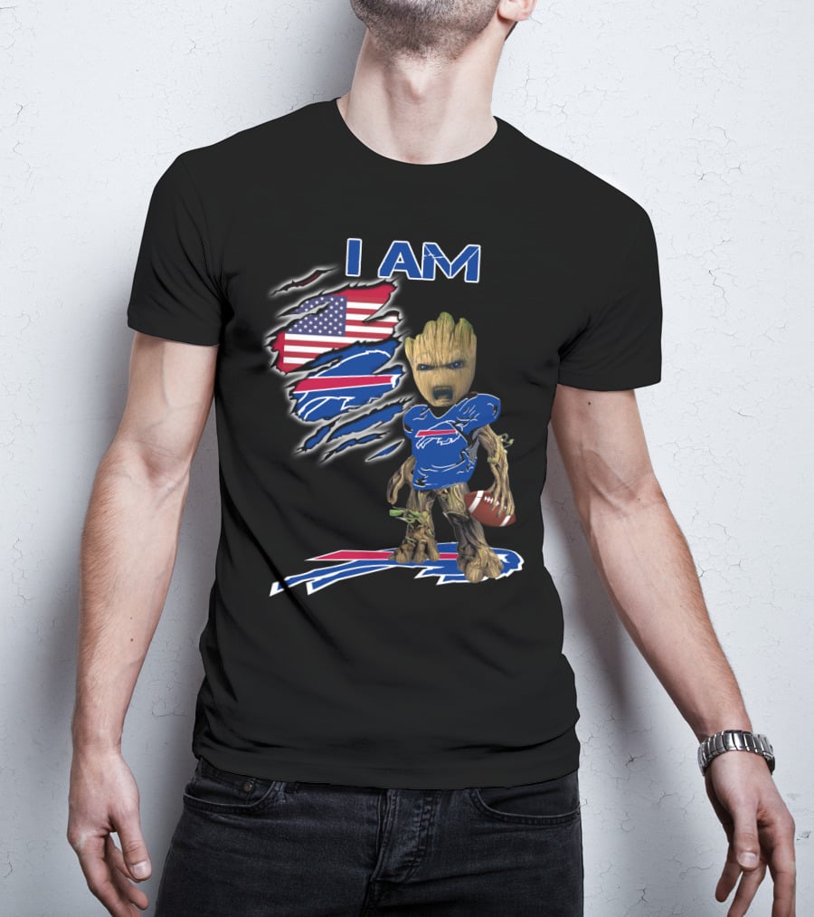 I Am Groot Buffalo Bills American Flag Football T-Shirt