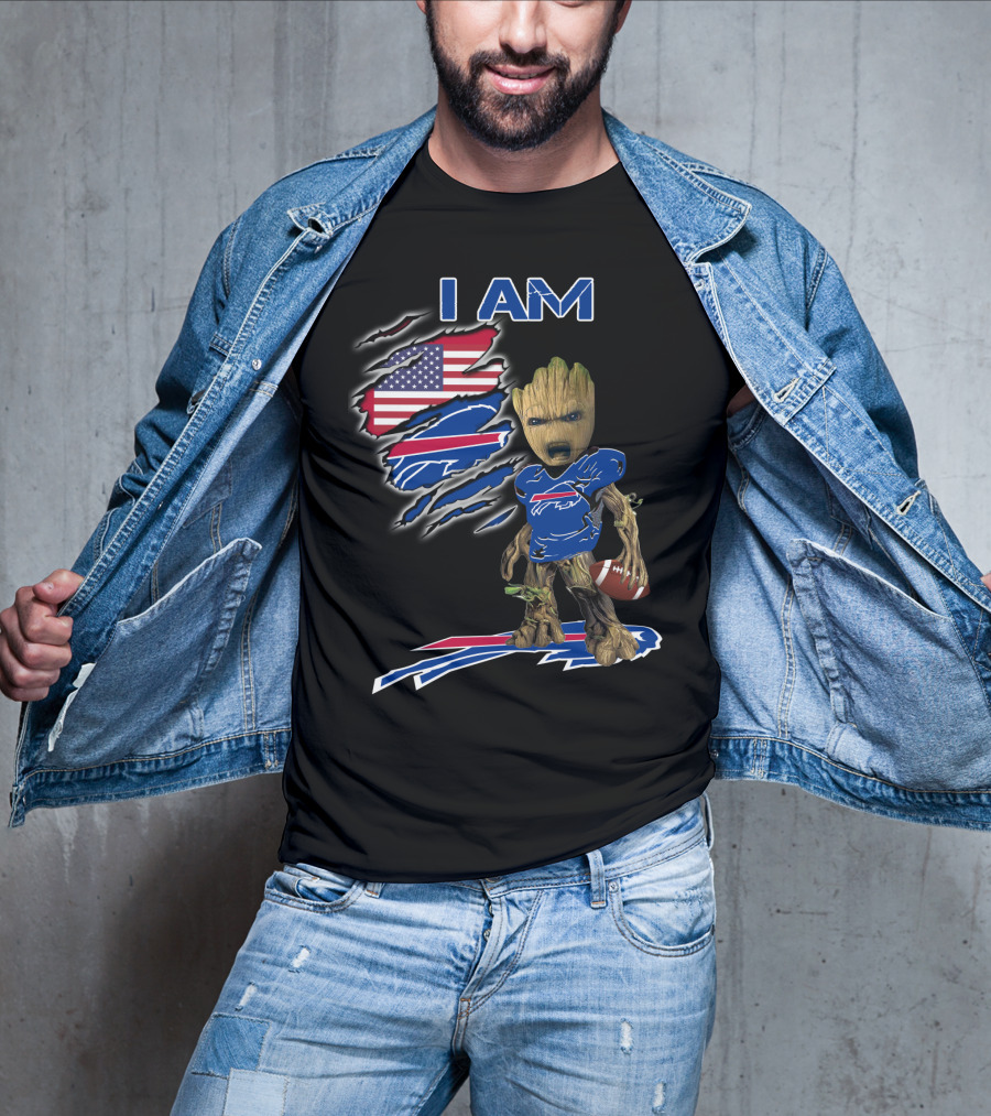 I Am Groot Buffalo Bills American Flag Football T-Shirt