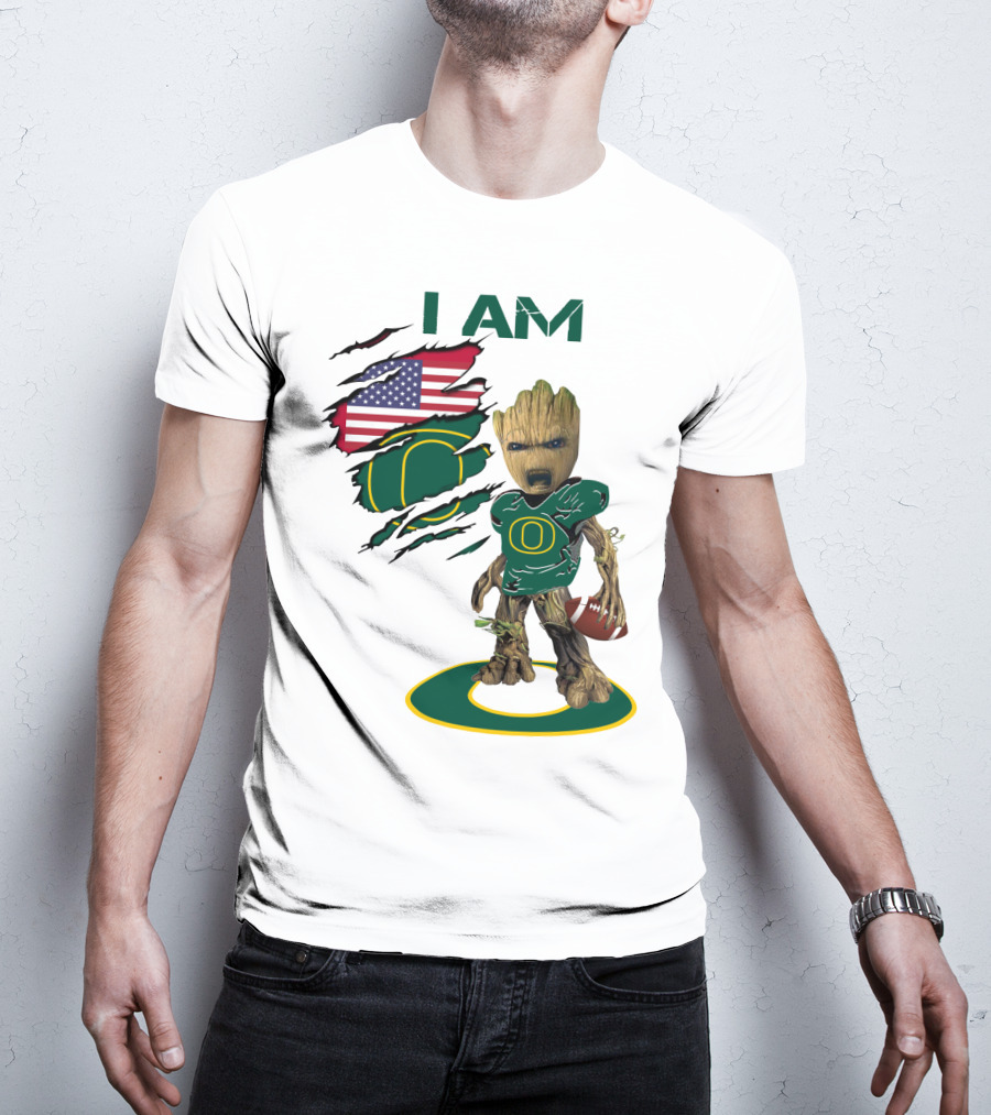 I Am Groot Baby Football Groot American Flag Duck T-Shirt