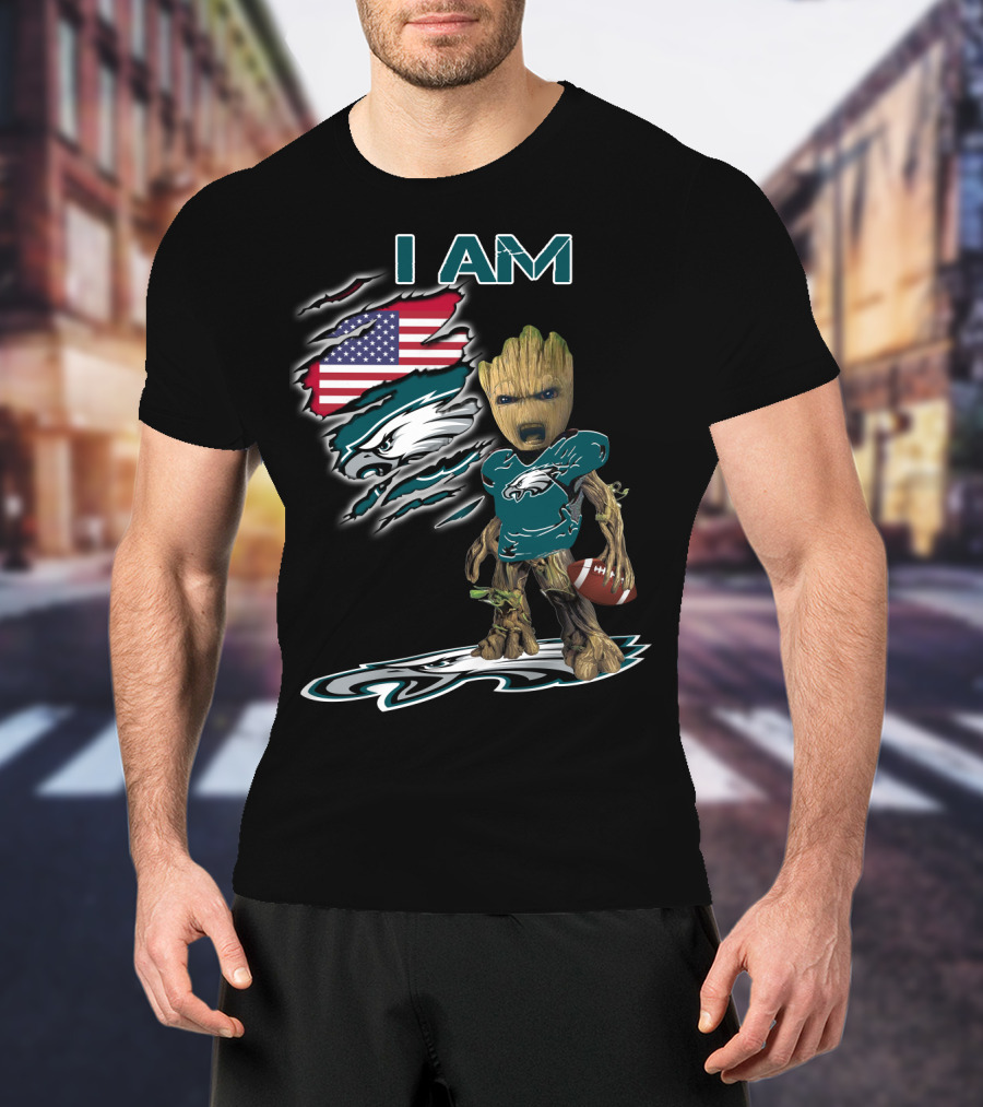 I Am Eagles Baby Groot American Football Fan T-Shirt