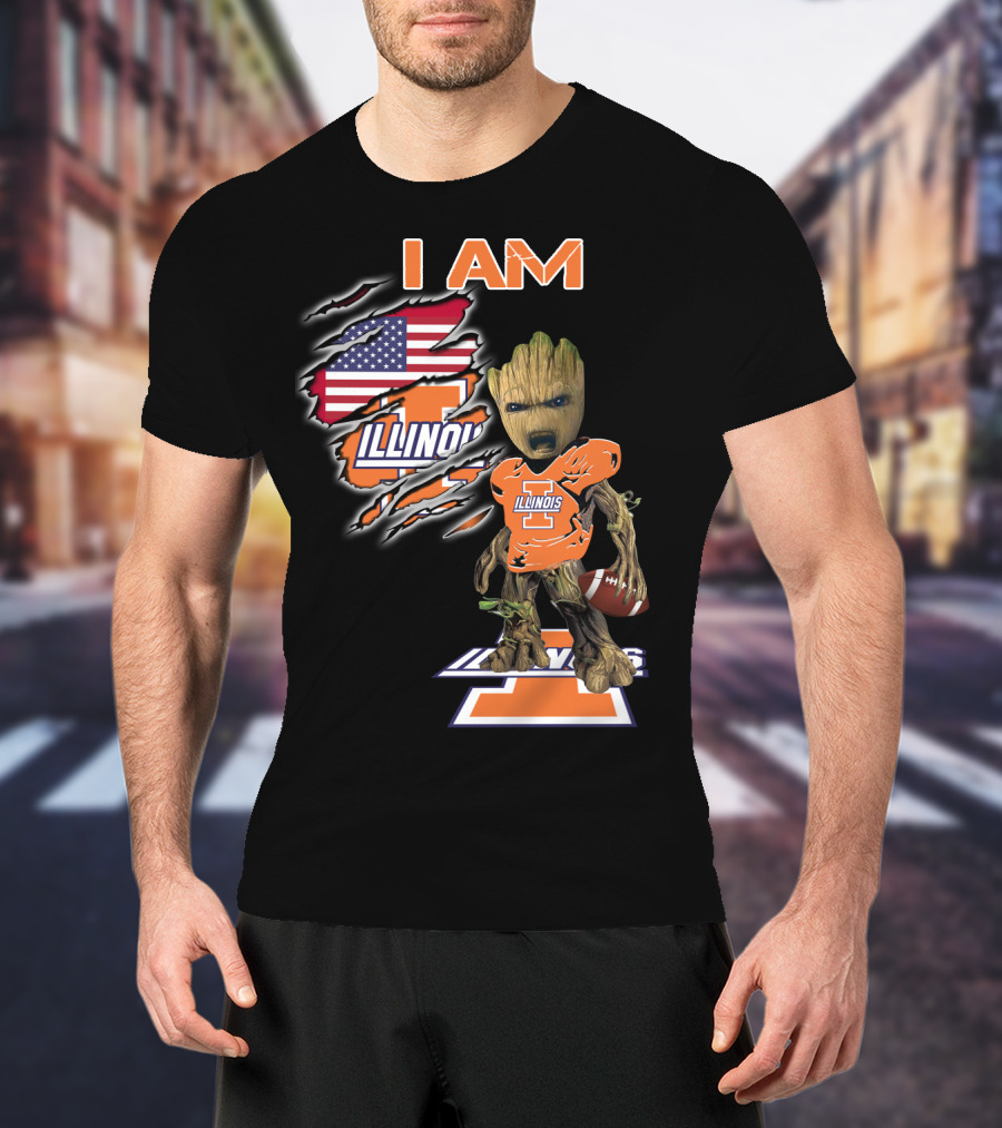 I Am Groot Illinois Football Usa Flag T-Shirt