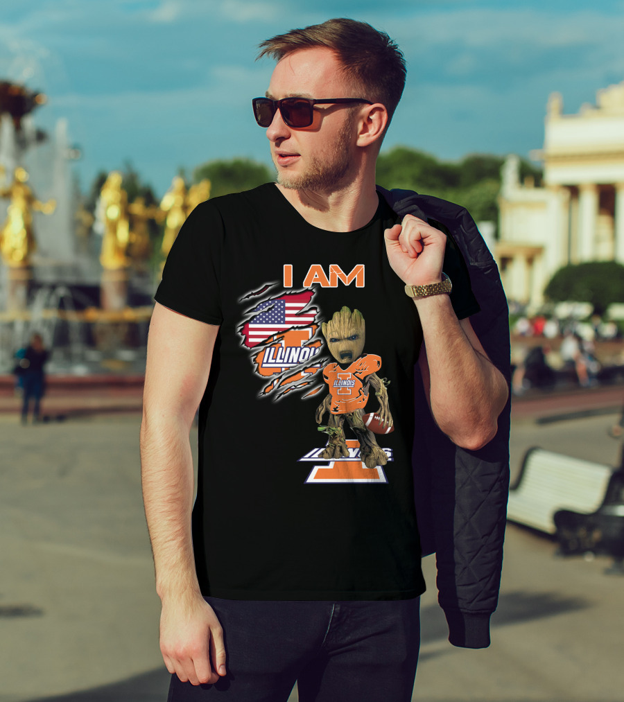 I Am Groot Illinois Football Usa Flag T-Shirt