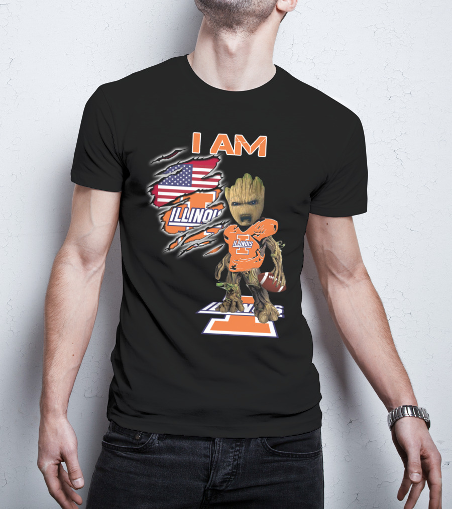 I Am Groot Illinois Football Usa Flag T-Shirt