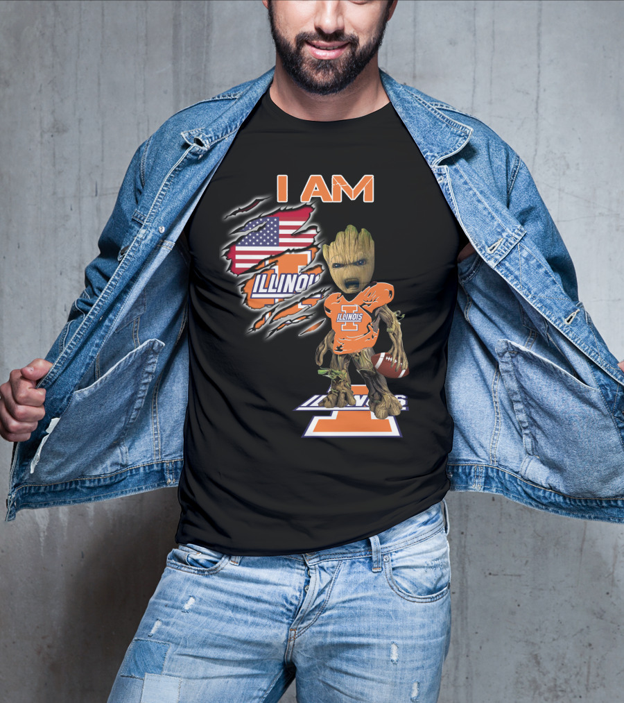 I Am Groot Illinois Football Usa Flag T-Shirt