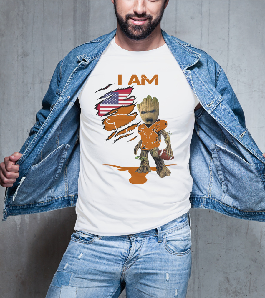I AM Baby Groot Longhorns American Football T-Shirt