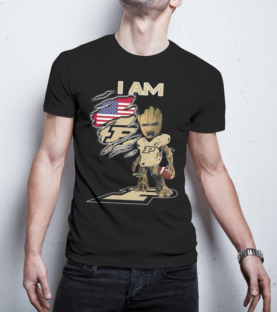I Am Purdue Baby Groot American Flag Purdue Football T-Shirt
