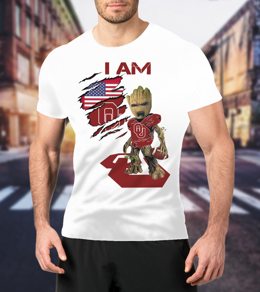 I AM Sooners Baby Groot Football USA Flag T-Shirt