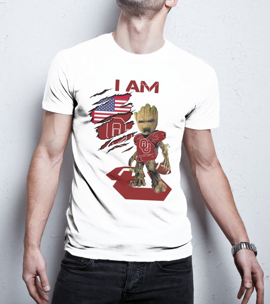 I AM Sooners Baby Groot Football USA Flag T-Shirt