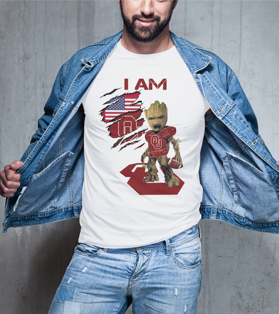 I AM Sooners Baby Groot Football USA Flag T-Shirt