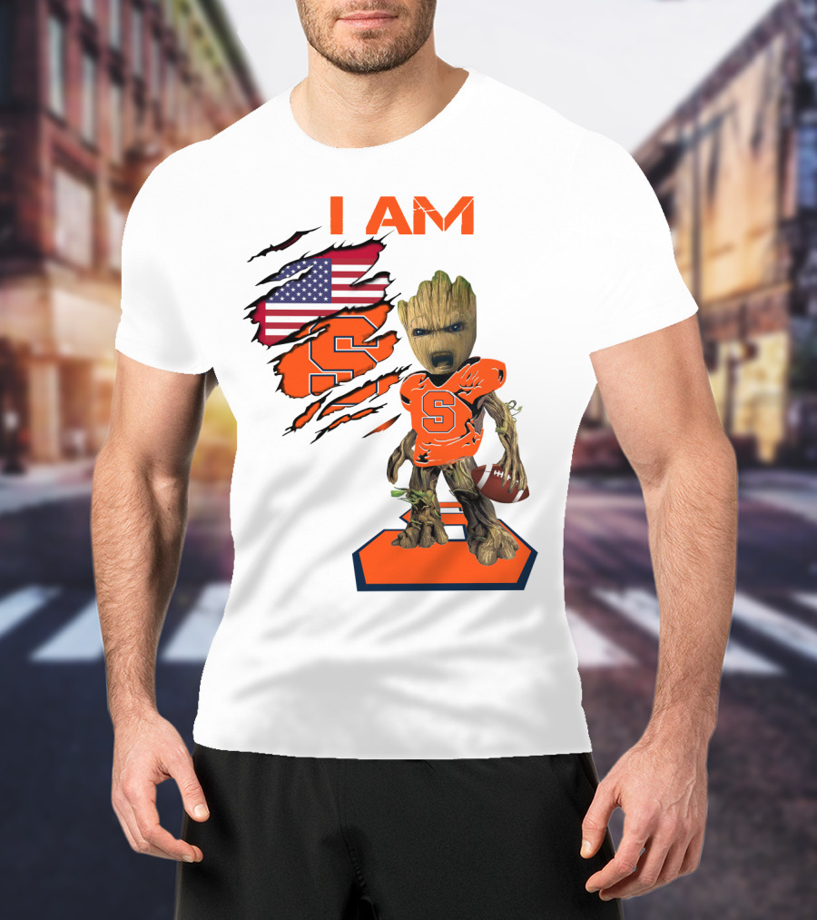 I AM Baby Groot Syracuse Football American Flag T-Shirt