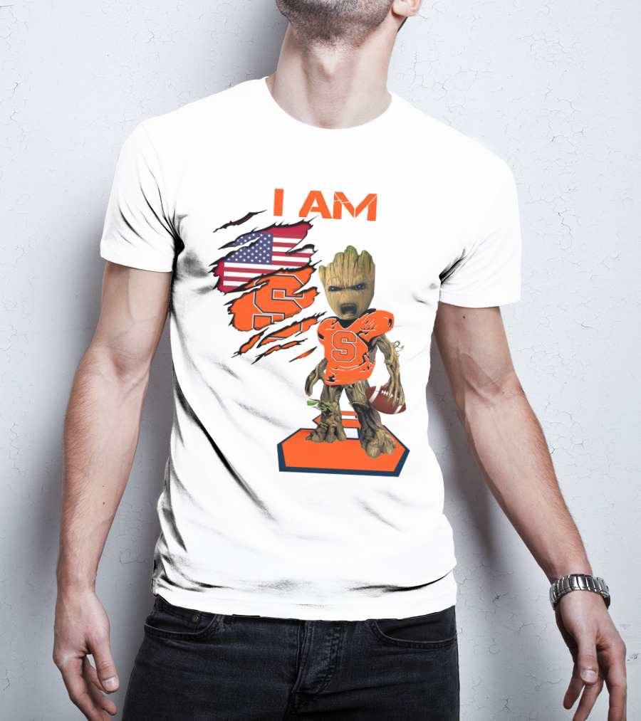 I AM Baby Groot Syracuse Football American Flag T-Shirt