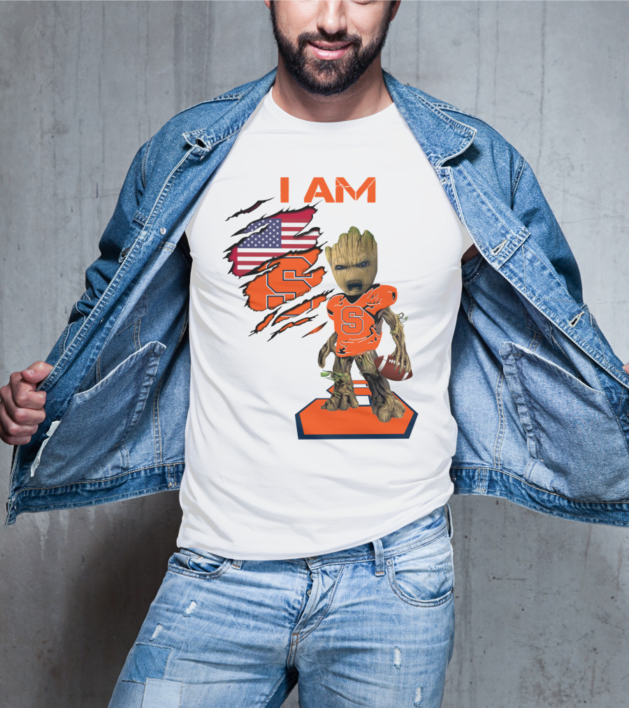 I AM Baby Groot Syracuse Football American Flag T-Shirt
