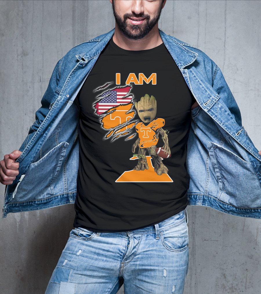 I Am Groot Tennessee Football T-Shirt American Flag T-Shirt