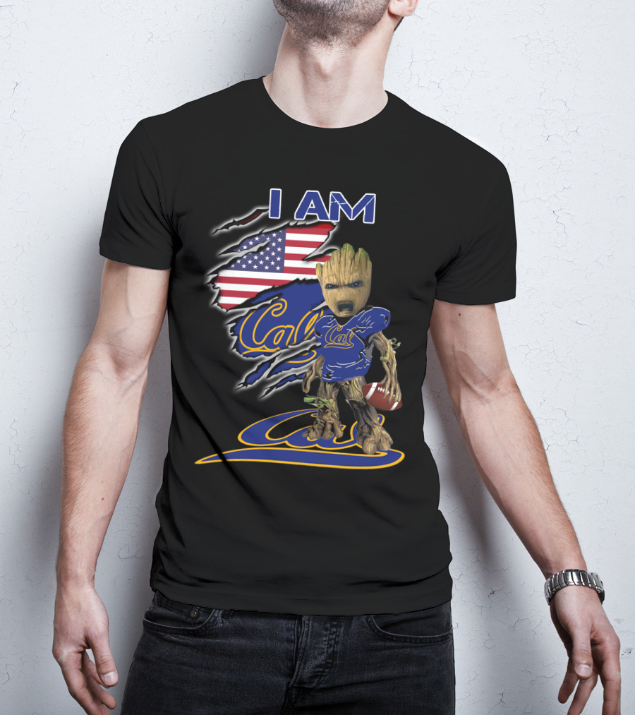 I AM Cal Baby Groot Football USA Flag T-Shirt