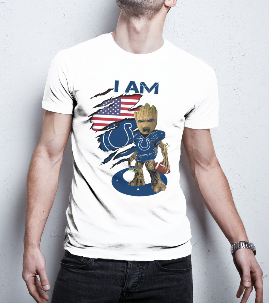 I Am Colts Baby Groot American Flag Football T-Shirt