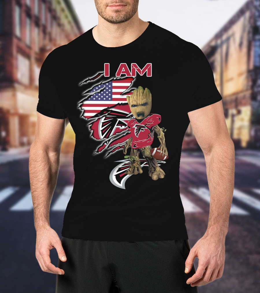 Falcons Baby Groot I Am American Flag Football Combo T-Shirt